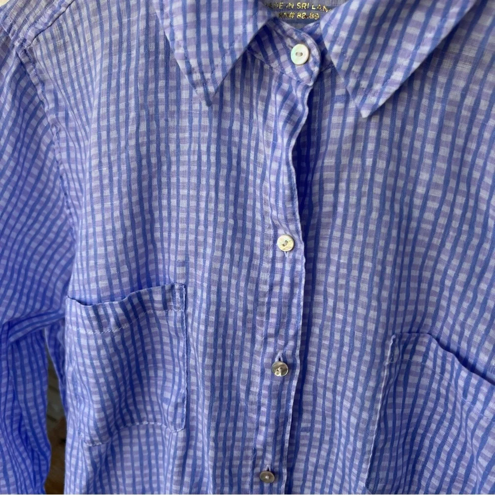 Lilly Pulitzer 100% Linen Button Down Shirt Women’s Purple Blue Plaid Size Large - Picture 6 of 15